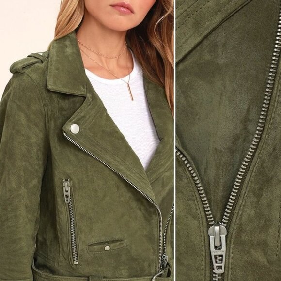 BlankNYC 100% Leather Green Moto Biker Jacket Suede Size XS Silver Hardware Boho - Picture 16 of 16